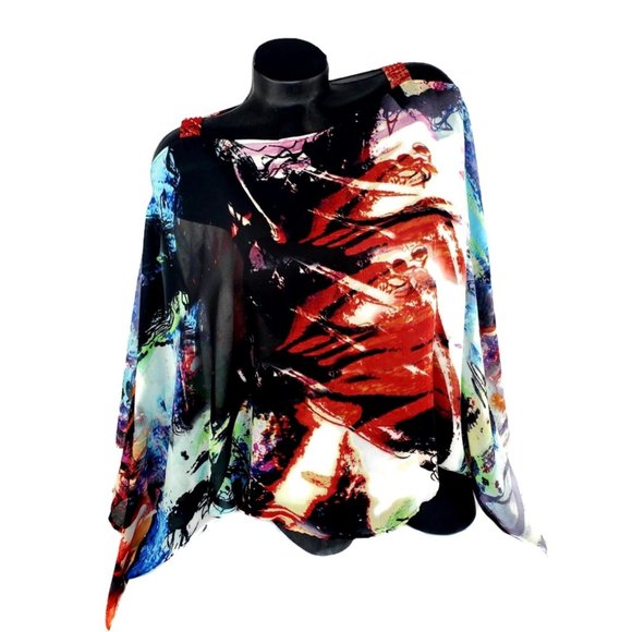 Ladies Multi Clr Sheer Chiffon Batwing Top. - Picture 4 of 4